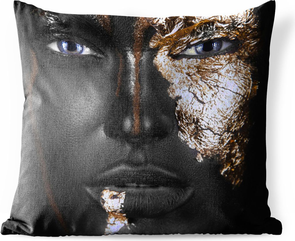 MuchoWow Outdoor Kissen - Gold - Weiblich - Schwarz - 60x60 cm - Wetterfest - Lounge Kissen - Dekoration - Schlaf Kissen