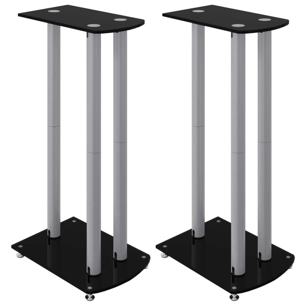 Coppia Stand per Diffusori Acustici - Eleganza Vetro Nero 3 Pilastri