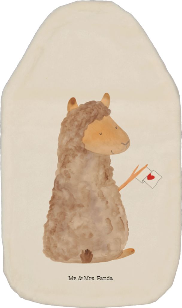 Mr. & Mrs. Panda Wärmflasche Alpaka Fahne - Weiß - Geschenk, Bettflaschen, Lamas, gummi, Alpakas, Bettflasche, Lama, Liebe, mit Bezug, Wärmekissen