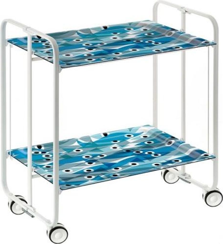 DON HIERRO - Klappbarer Servierwagen BAUHAUS mit Rollen – Metallgestell weiß, 2 Ebenen, 4 Positionen