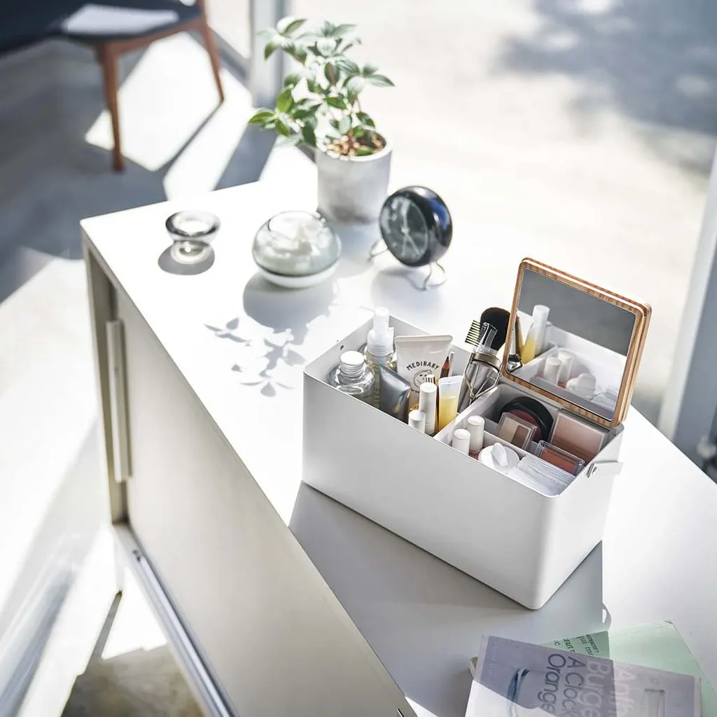 Vanity Case Fixe pour Maquillage Tower Blanc avec Miroir de Table Chic - 11