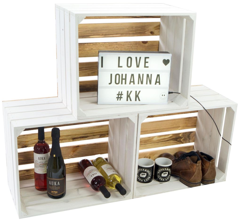 3er set Obstkiste "Johanna"  weiß mit geflammten Boden ohne Produktbild 