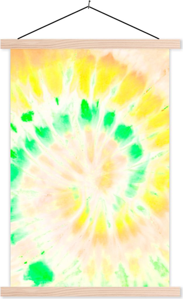 MuchoWow Textilposter Krawattenfärbung - Gelb - Weiß 40x60 cm mit holzfarbenen Rahmen - Poster
