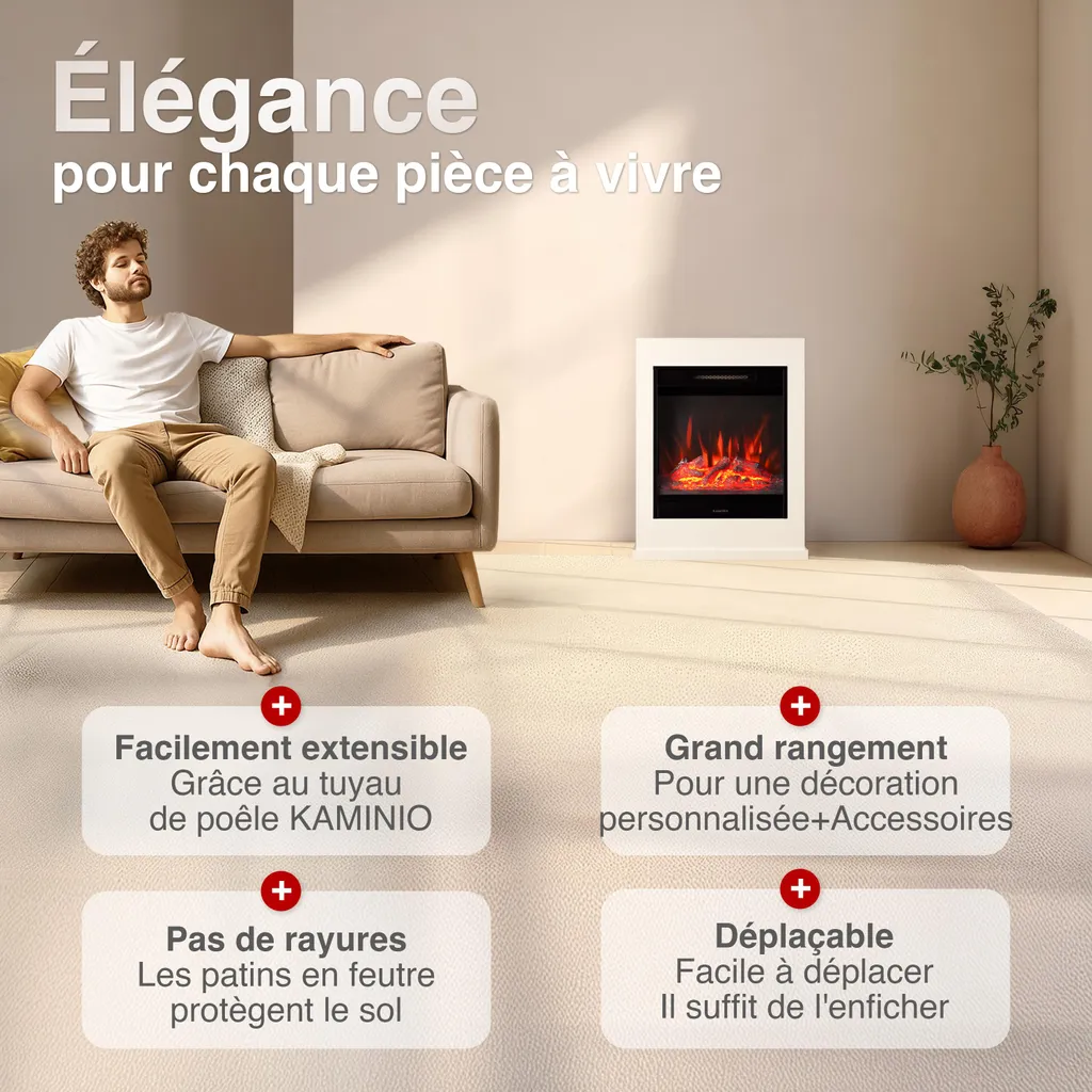Cheminée électrique avec chauffage et télécommande - Modèle KALLE 3D - 2