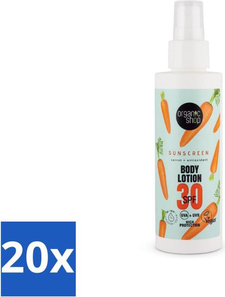 Organic Shop - Sonnencreme LSF 30 - Sonnenschutz - 150 ml - Vorteilspack - 20 Stücke