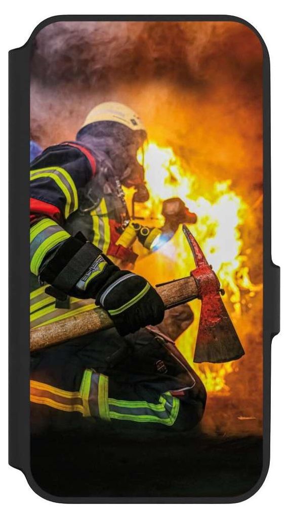 NIVOCASE Klapphülle für Samsung Galaxy A54 5G Handyhülle aus Kunst Leder NIVOflip schwarz Feuer Feuerwehr Lebensretter