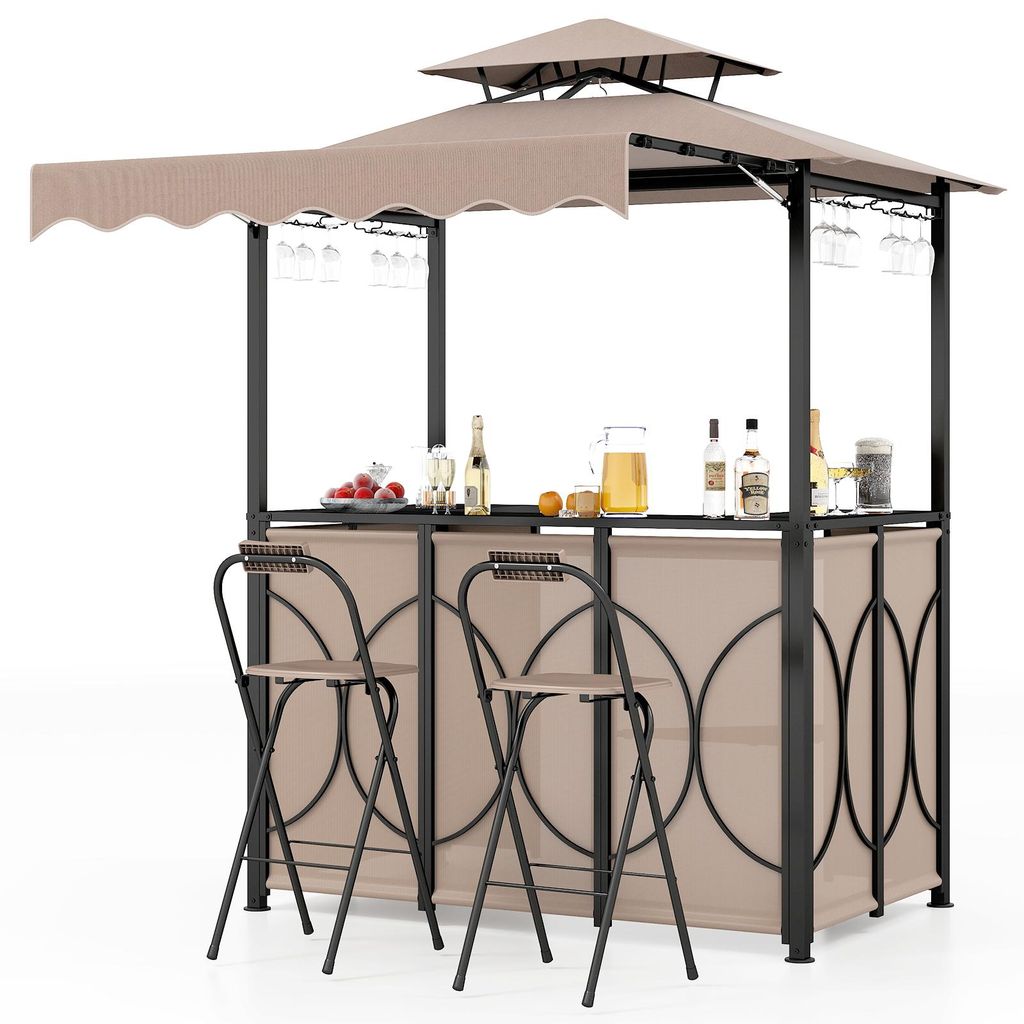 COSTWAY Padiglione per barbecue a 3 pezzi con bar e 2 Immagine del prodotto 