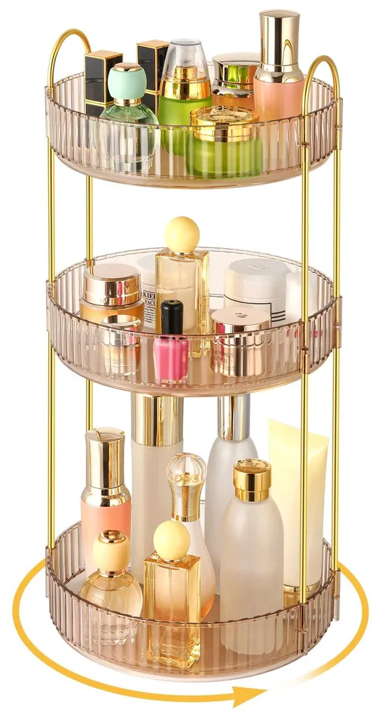 Rangement Maquillage Salle de Bain et Chambre - Tour Rotative Ambre 360°