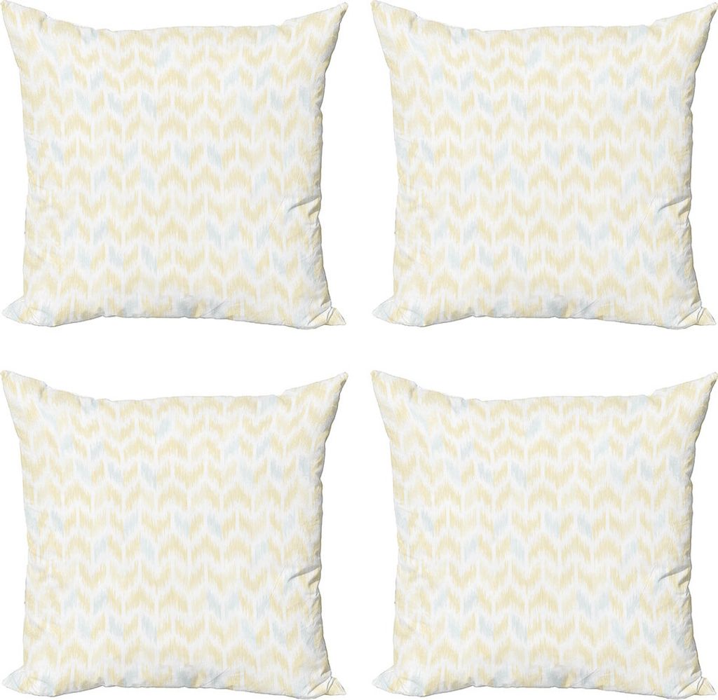ABAKUHAUS Yellow Chevron Kissenbezug Set (4 Stück), Ikat Stil Tile, Moderner Doppelseitiger Digitaldruck, 50 cm x 50 cm, Marigold Blassblau Weiß