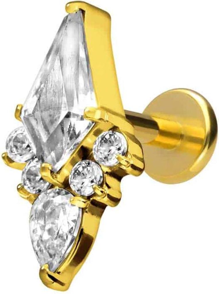 Ohrpiercing, Nasenpiercing Titan Labret mit Innengewinde KRISTALLSCHILD Gold Stablänge: 10mm | Stabstärke: 1,6mm