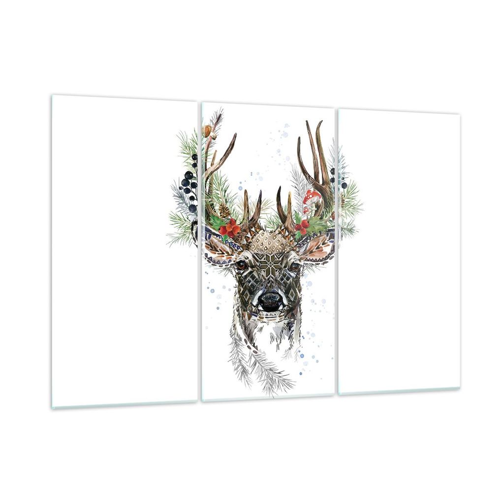 Bilder auf glas - 3 Teile - Surrealismus Hirsch Boho - 165x110cm - Glasbilder - Wandbilder - Bilder - zum Aufhängen bereit - Wanddekoration aus Gl...
