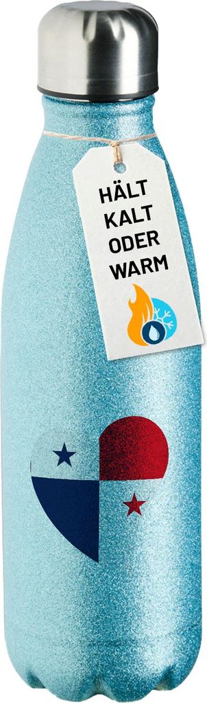 Huuraa Trinkflasche Panama Flagge Herz 500ml Blue Edelstahl Wasserflasche Trinkflasche Geschenkidee