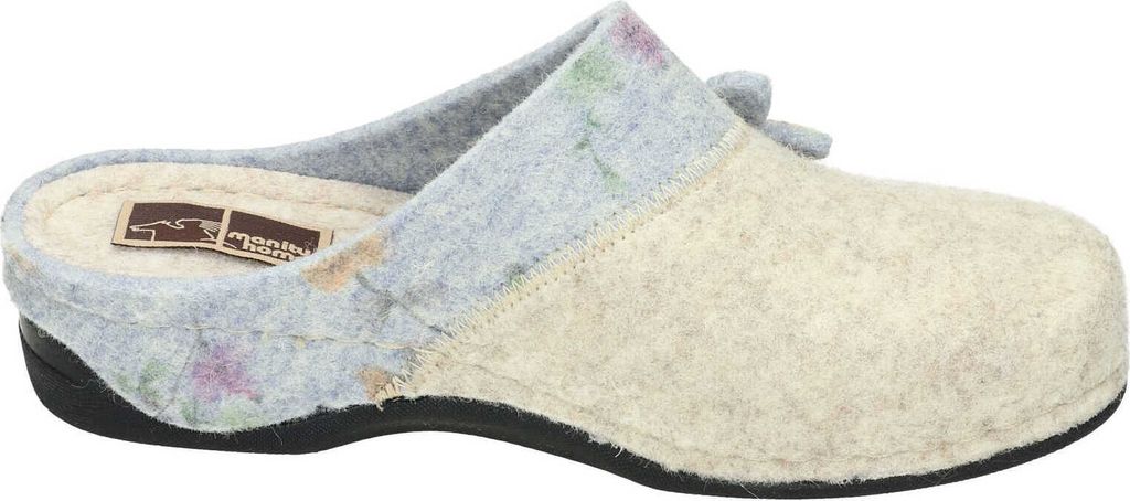 Manitu Damen Hausschuh Pantoffel Filz Keilabsatz Applikation Blüte 2-farbig, Größe:40 EU, Farbe:Blau