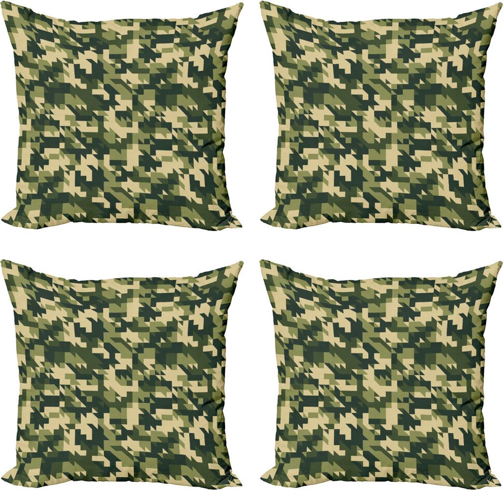 ABAKUHAUS Camo Kissenbezug Set (4 Stück), Abstrakt Chevron Wald, Moderner Doppelseitiger Digitaldruck, 50 cm x 50 cm, Hellgrün Dunkelgrün
