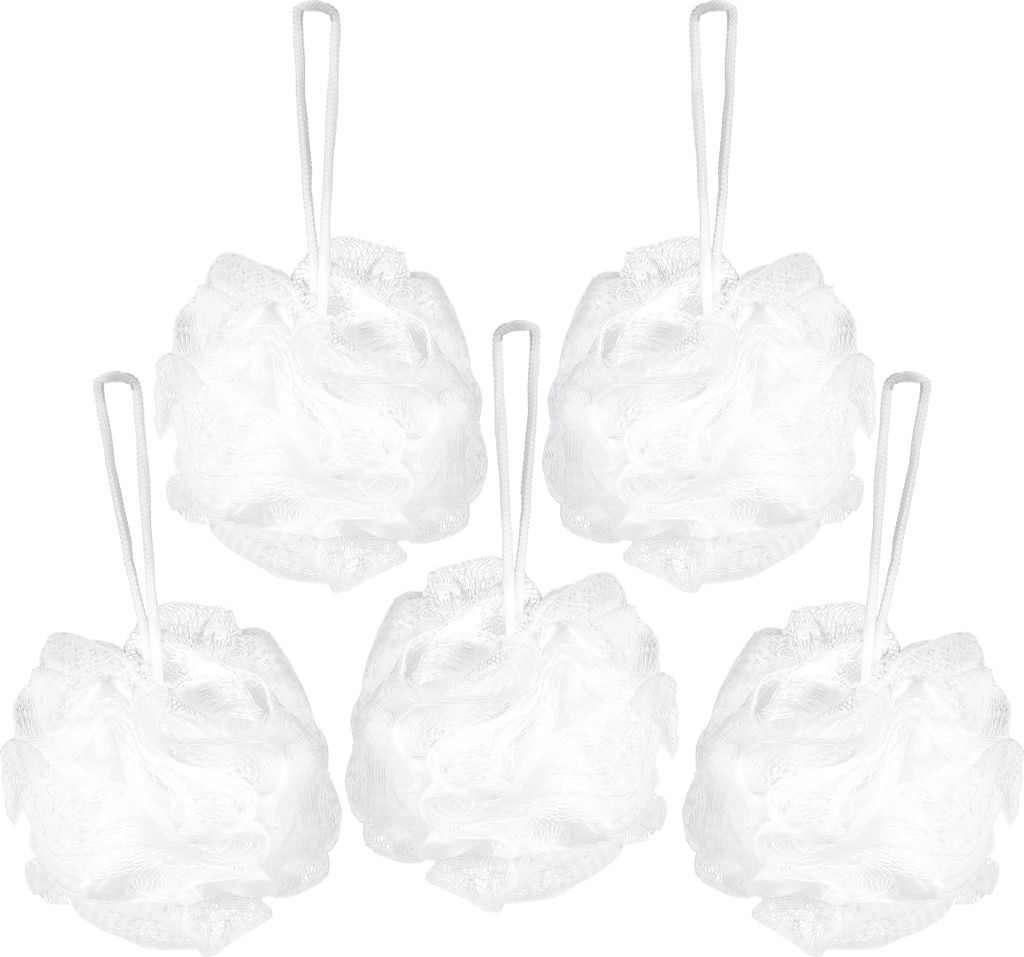 BRUBAKER Cosmetics - 5x Peeling- oder Massage Schwamm Badeschwamm Duschschwamm mit Aufhänger, Weiß