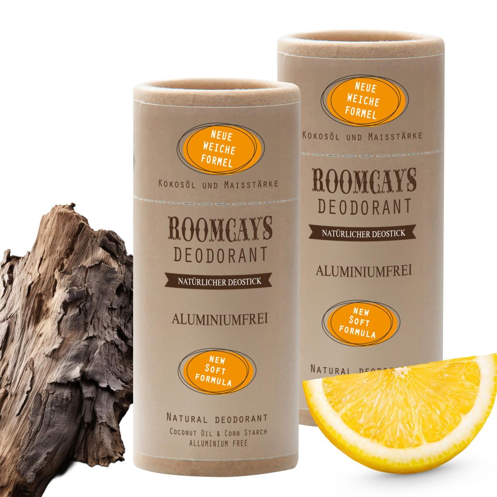 ROOMCAYS Natürliches Deodorant in der Papierhülse, Schutz vor Schweißgeruch, praktischer Stick, für Männer, 2x65 g