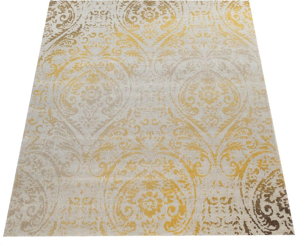 Outdoor Teppich Ornament-Muster Balkon, Terrasse schmutzabweisend Gelb Rechteckig 120x170 | 100% Polypropylen | Florhöhe: 2 mm | nur Handreinigung