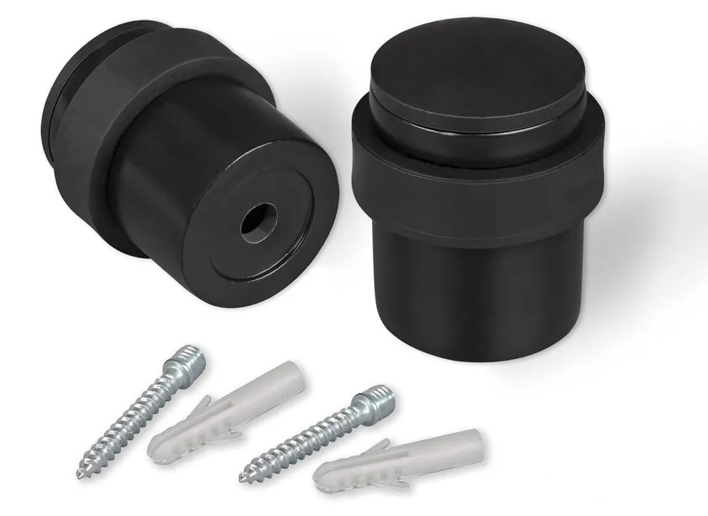 Arrêt de porte au sol noir mat métal - Lot de 2 butoirs cylindriques
