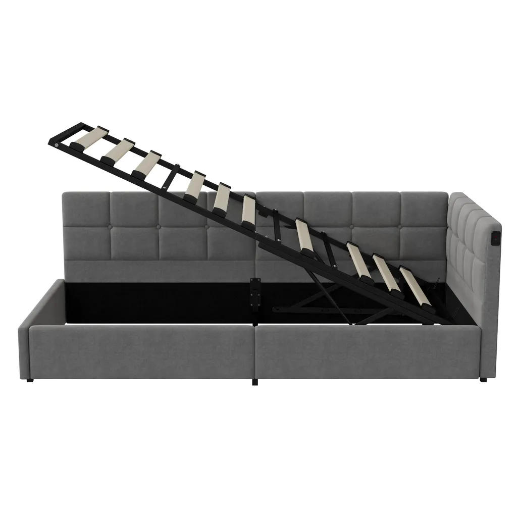 Lit rembourré 90x200 cm Fortuna Lai avec coffre à vérin hydraulique