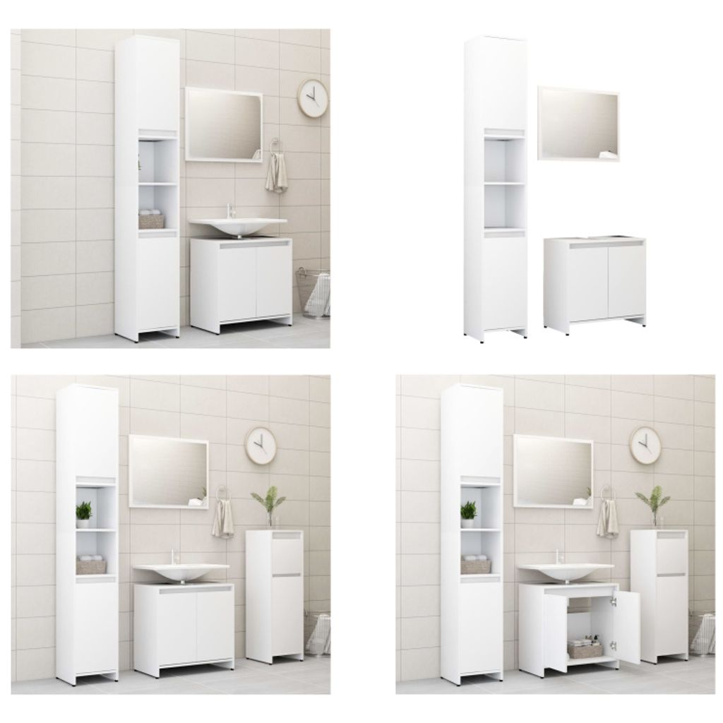 vidaXL 3 tlg. Badmöbel Set Weiß Holzwerkstoff - Badezimmermöbel-Set - Badezimmermöbel-Sets - Badezimmerschrank - Badezimmerschränke