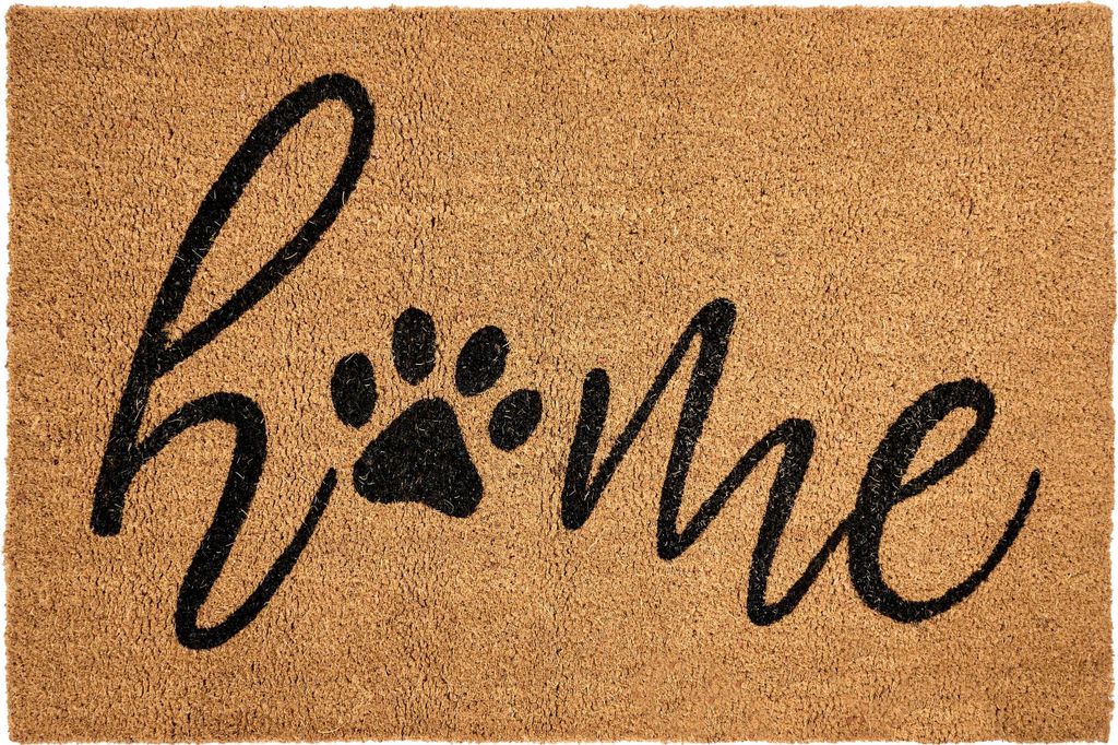 BELIANI Fußmatte Naturfarben Kokosfaser 60x90 cm Rechteckig mit Pfotenabdruck Schriftzug Anti-Rutsch-Rückseite Indoor Innenbereich Fußabtreter