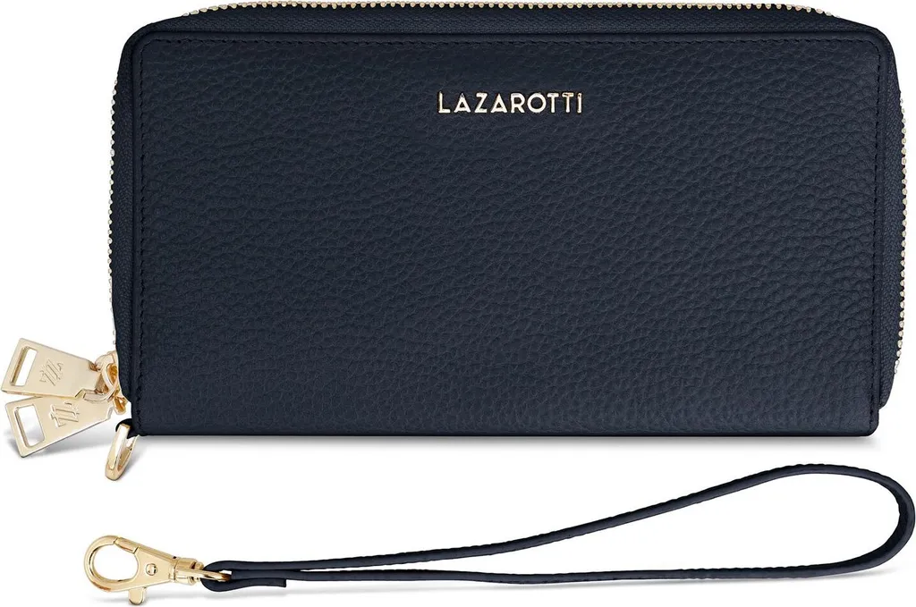 Grand Portefeuille Double Zip Bologna Lazarotti en Cuir Bleu Marine