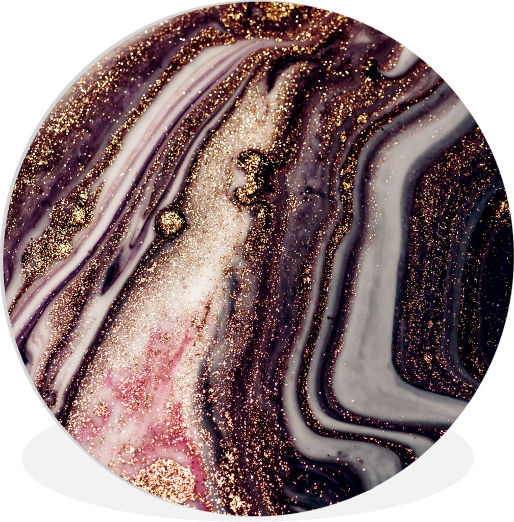 MuchoWow Rundes Wandbild - Runde Bilder Marmor - Rosa - Gold - Glitzer - Marmoroptik Ø 90 cm Kreis Wanddekoration Kunststoff - Wandkreis - Wands...