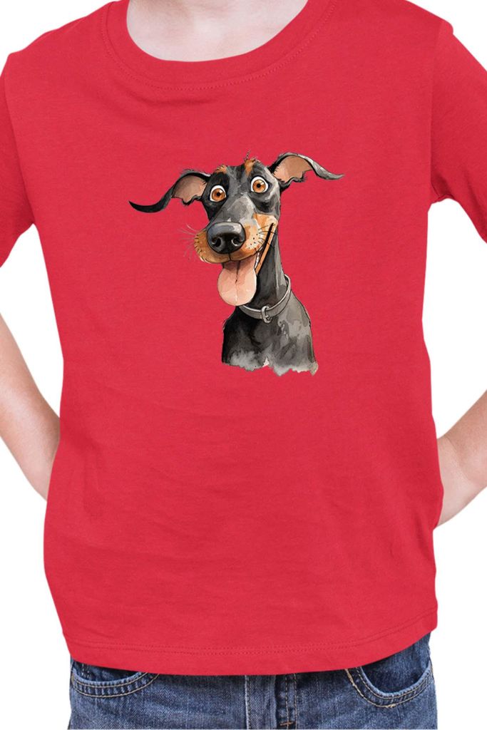 Kinder T-Shirt Funny Dogs Breeds Doberman Dog Breed, 7-8 Jahr - 128 / Rot