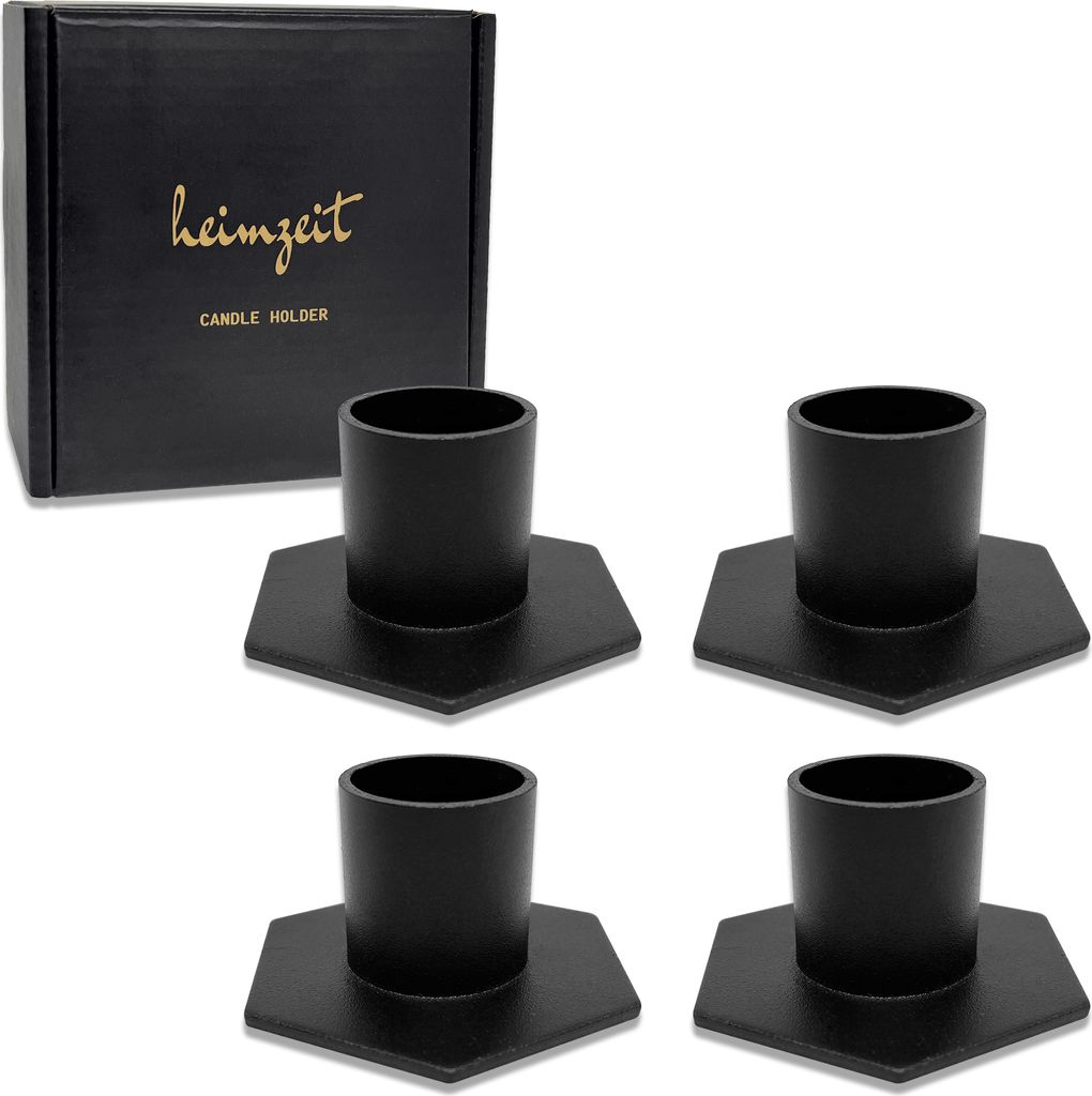 4x Kerzenhalter Eisen Schwarz Stabkerzen 22mm Kerzenständer Produktbild 