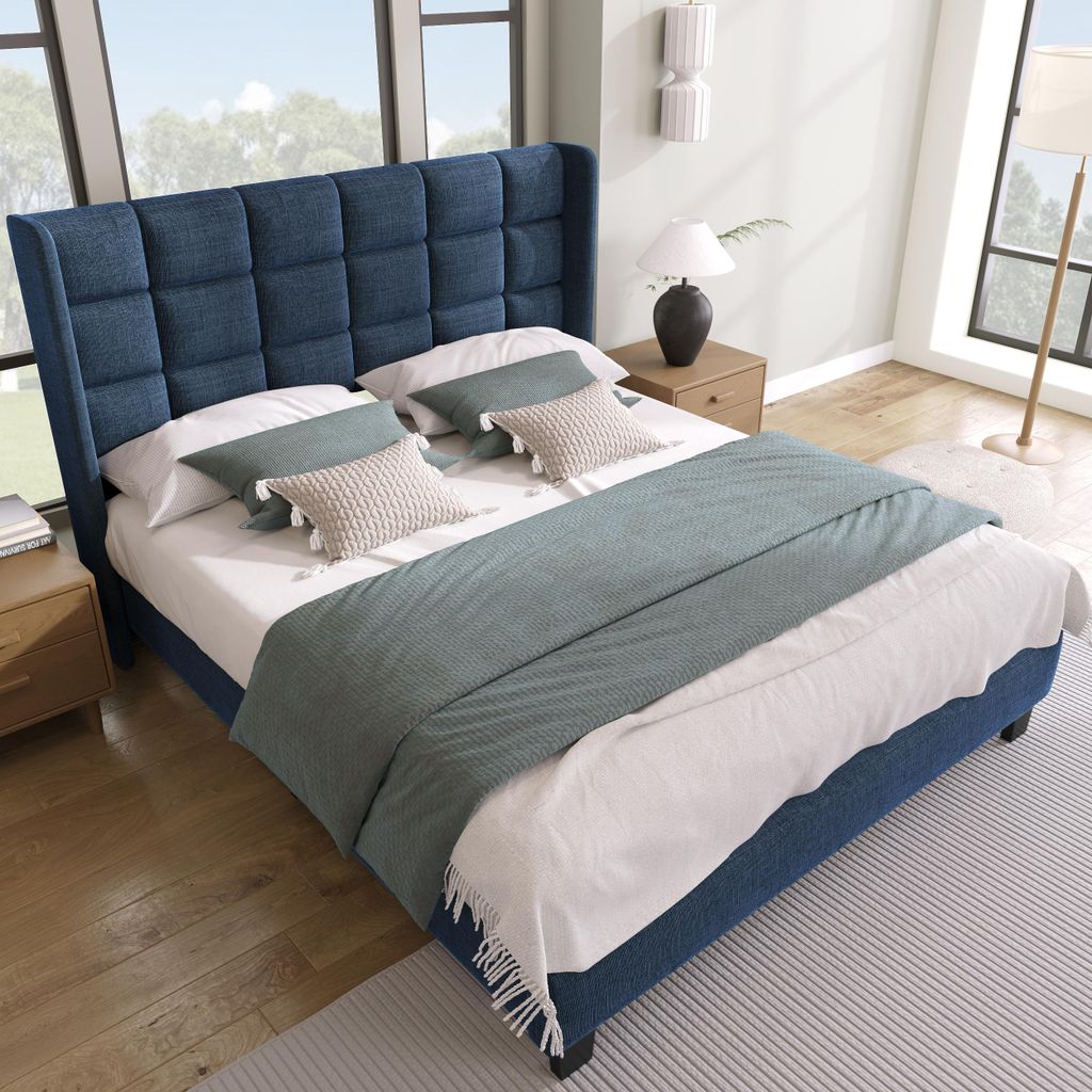 MODFU Lit rembourré 140×200 cm, lit double avec tête de lit Image du produit 