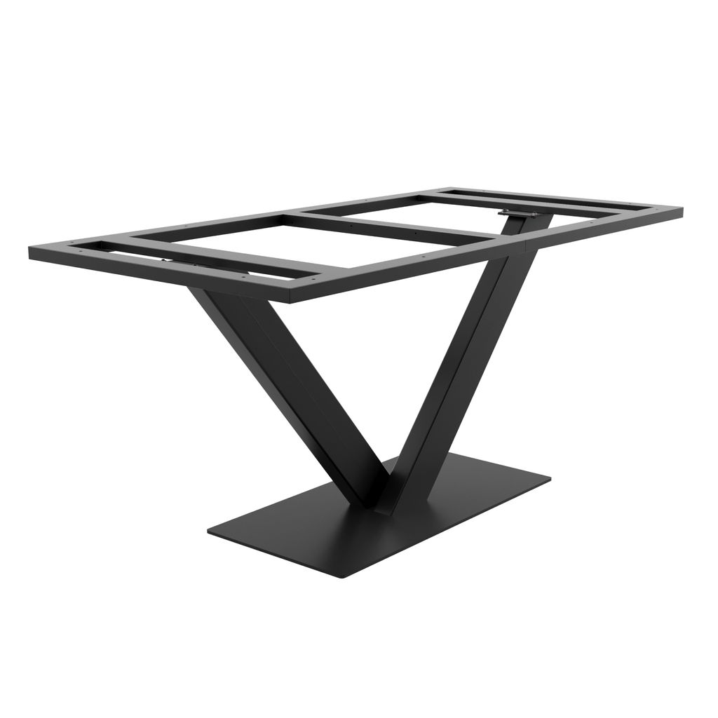 A black metal table base with a V-shaped support and a rectangular top frame, shown against a white background.