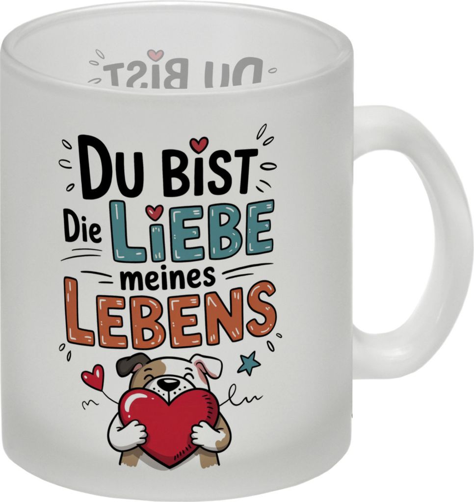 Bulldogge mit Herz Liebe meines Lebens Glas Tasse für Tierliebhaber