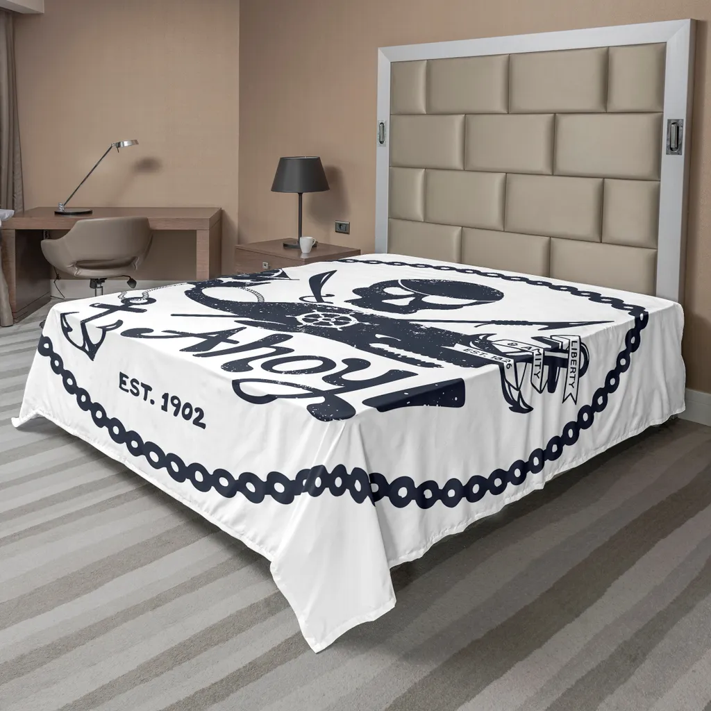 Drap Plat Décoratif Motif Marin Vintage pour Lit Double 260 x 228 cm