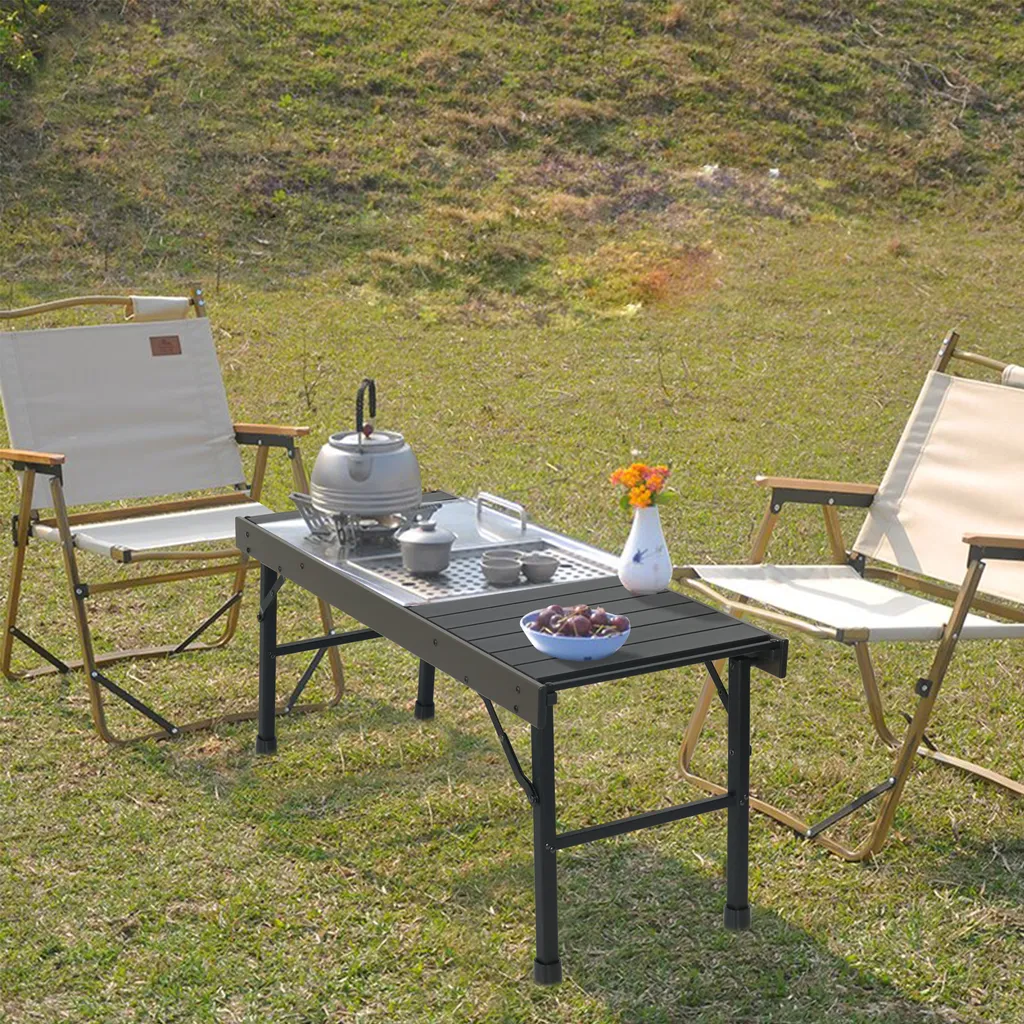 Table de camping pliable ultra légère et résistante en aluminium gris - 11