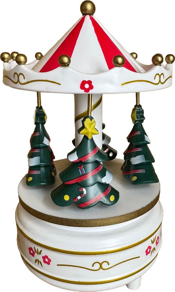 Karussell-Spieluhr, drehbar, pferdeförmige Spieluhr mit 4 Weihnachtsbäumen, musikalischem Karussell, spielt „Frohe Weihnachten“ als Weihnacht...