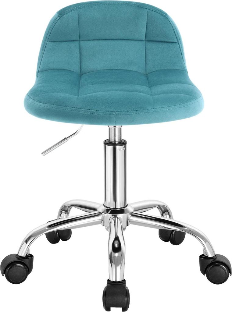 Bürohocker aus Samt - Drehstuhl - Niedrige Rückenlehne - Höhenverstellbar 56,5–68 cm - Mit Rollen - Ohne Armlehnen - Türkis