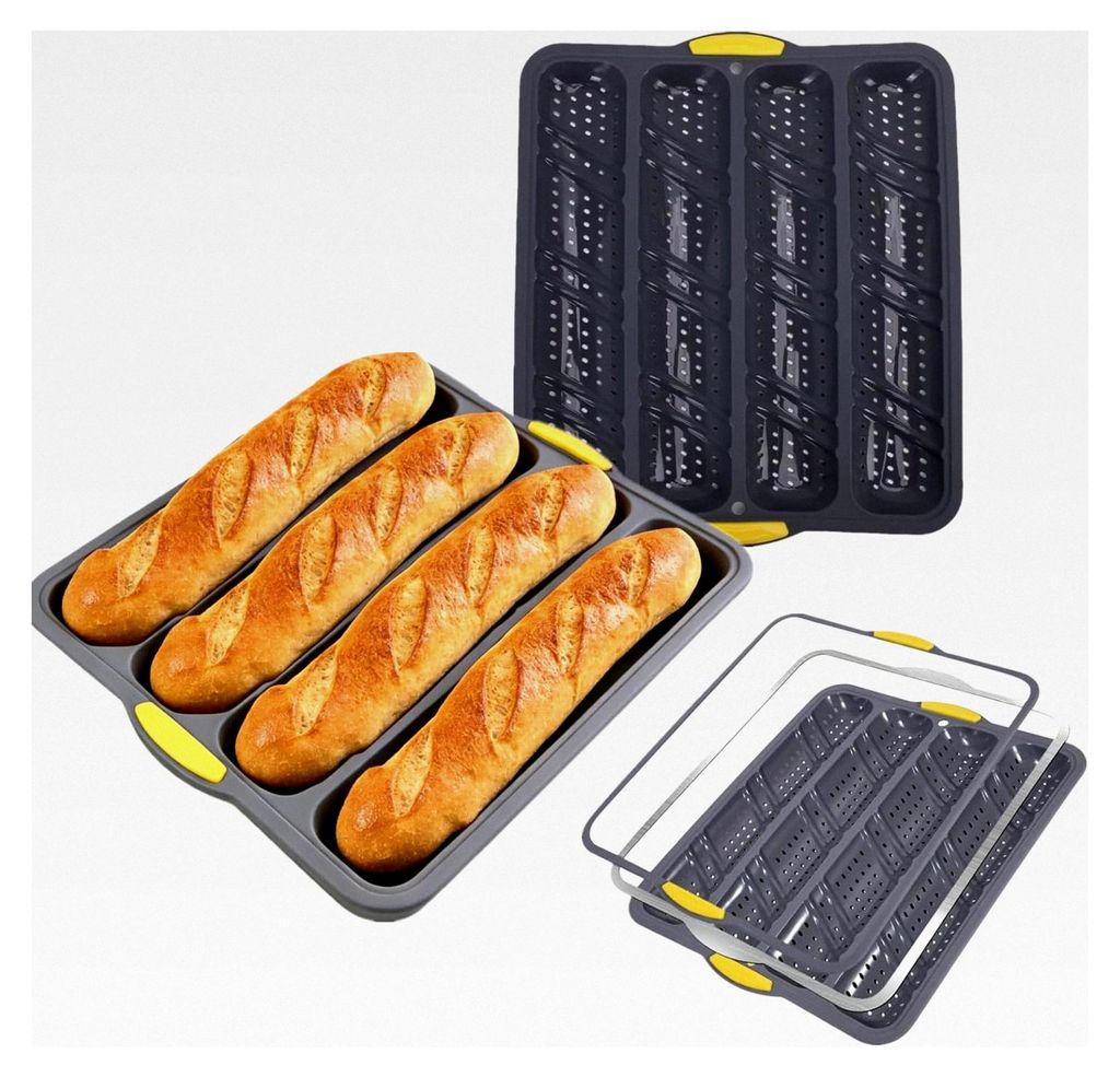Silikonform für 4 Baguettes, Baguette Backblech 38x32,5 cm