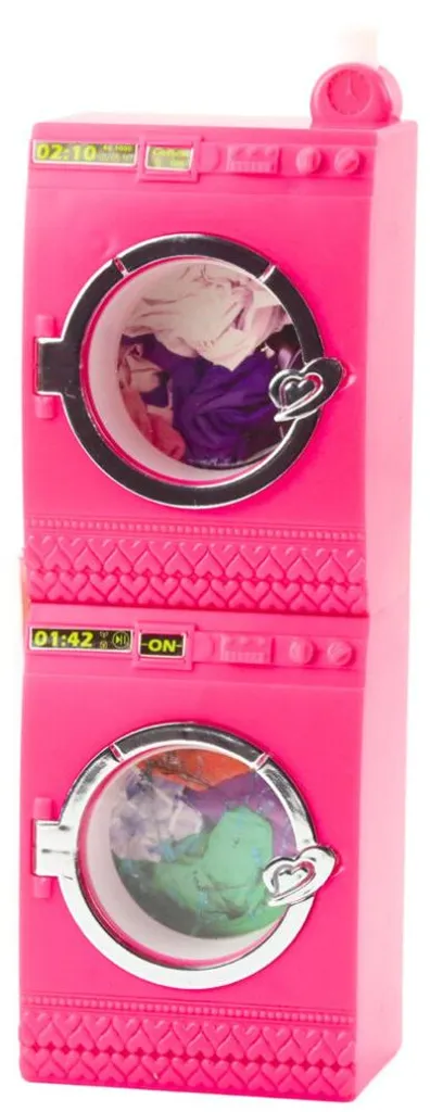 Kit complet de lessive pour poupées avec mini machine à laver rose pastel