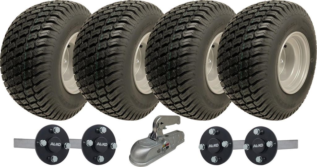 18x8.50-8 Twin Axle ATV Trailer Kit Räder, AKLO Nabe & Achsstummel + Anhängerkupplung 1500kg
