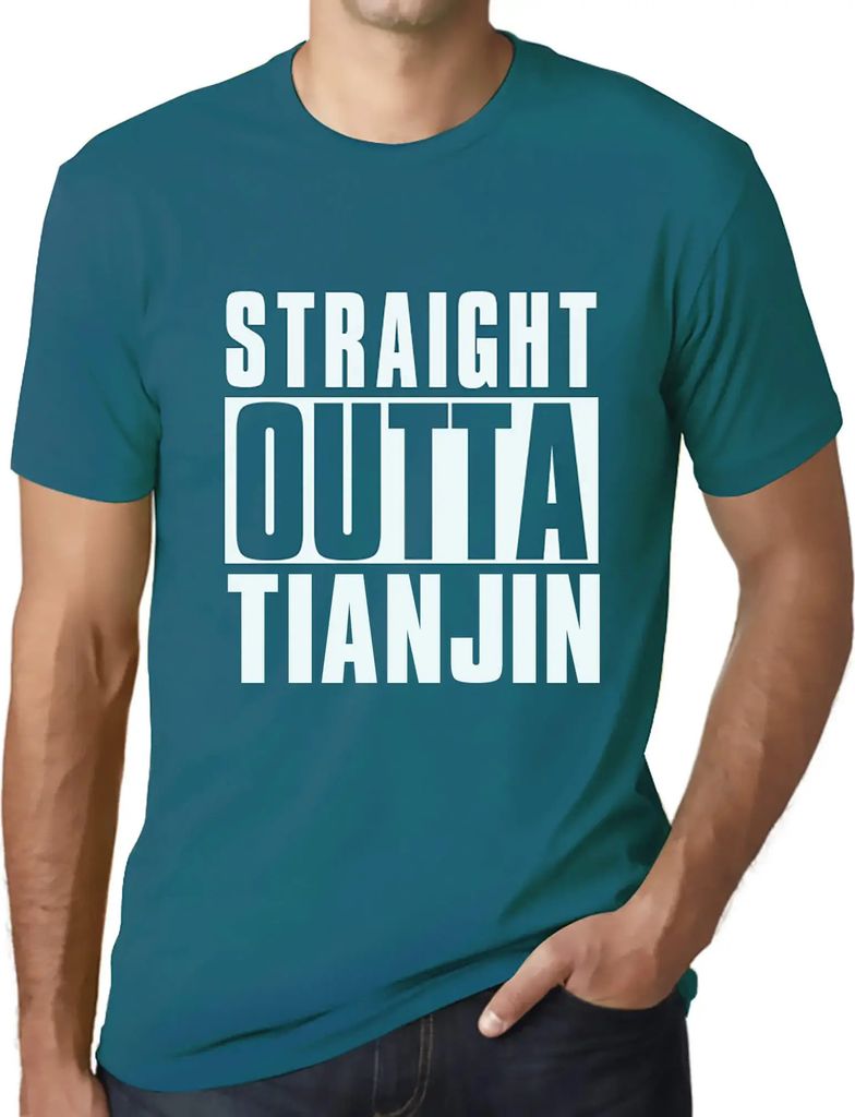 Herren Grafik T-Shirt Straight Outta Tianjin Öko-Verantwortlich Vintage Jahrgang Kurzarm Lustige Druck Geburtstag Geschenk Mann