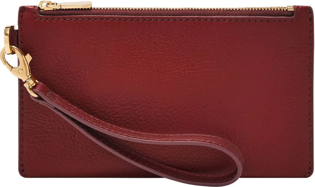 Sac à Poignet Fossil Gift Wristlet en Cuir Rouge Scarlet avec Zip Or