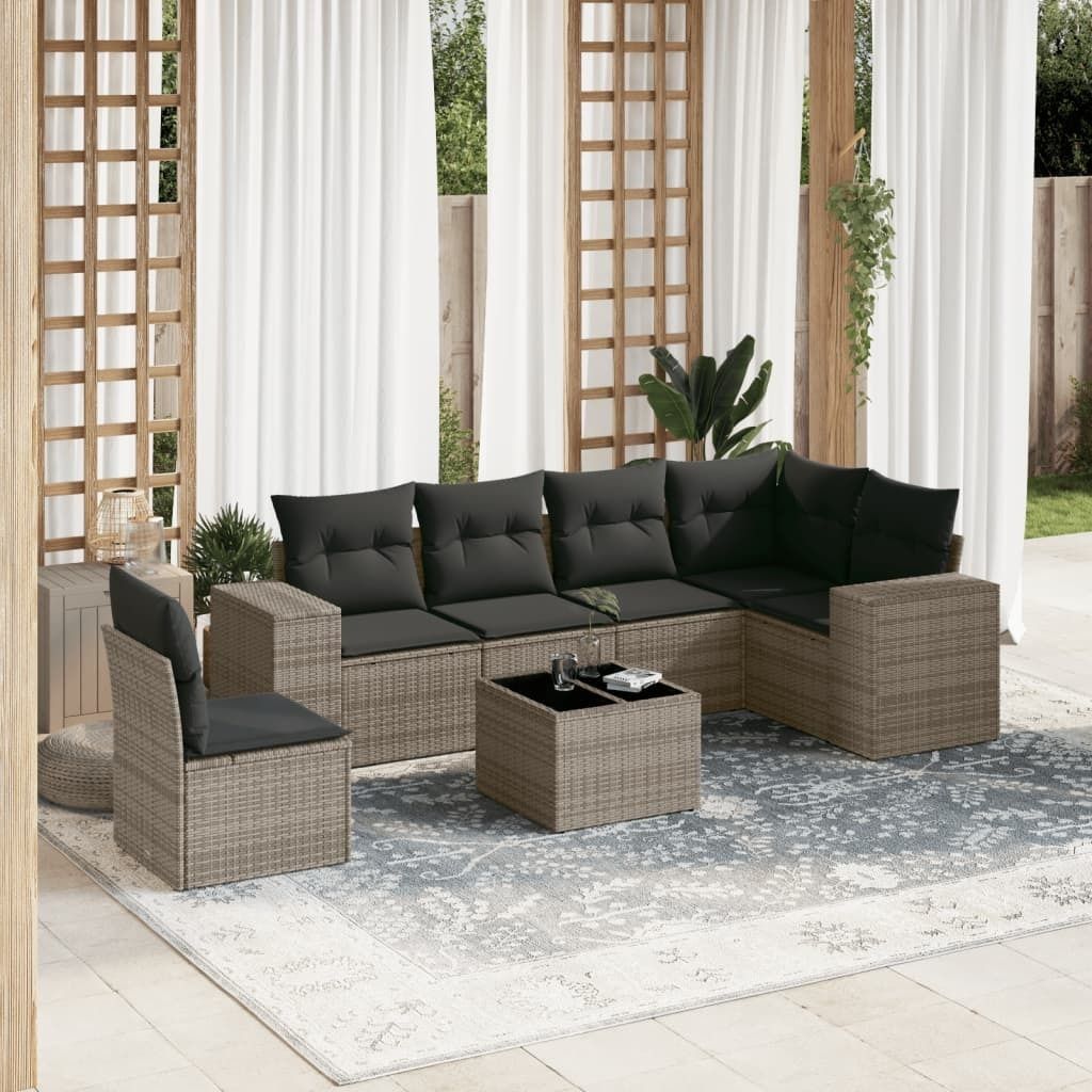 Maison Exclusive - 7-tlg. Garten-Sofagarnitur mit Kissen Grau Poly Rattan