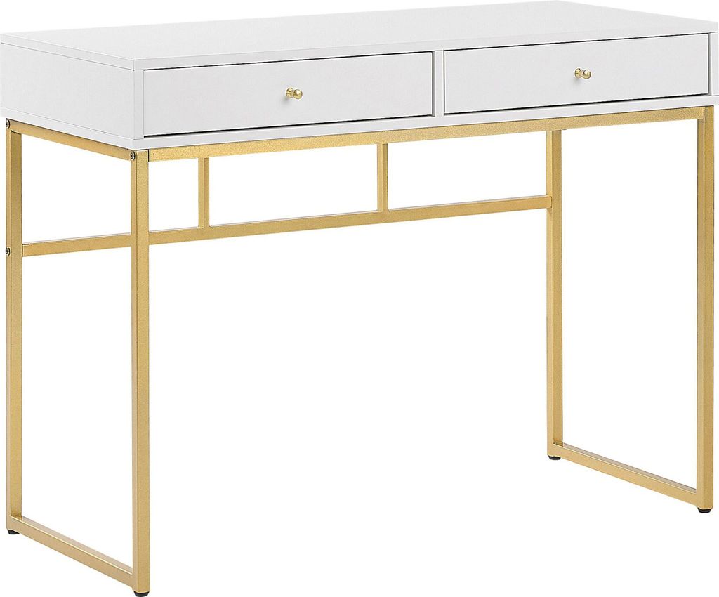 BELIANI Schreibtisch Weiß /Gold aus MDF-Platte Produktbild 