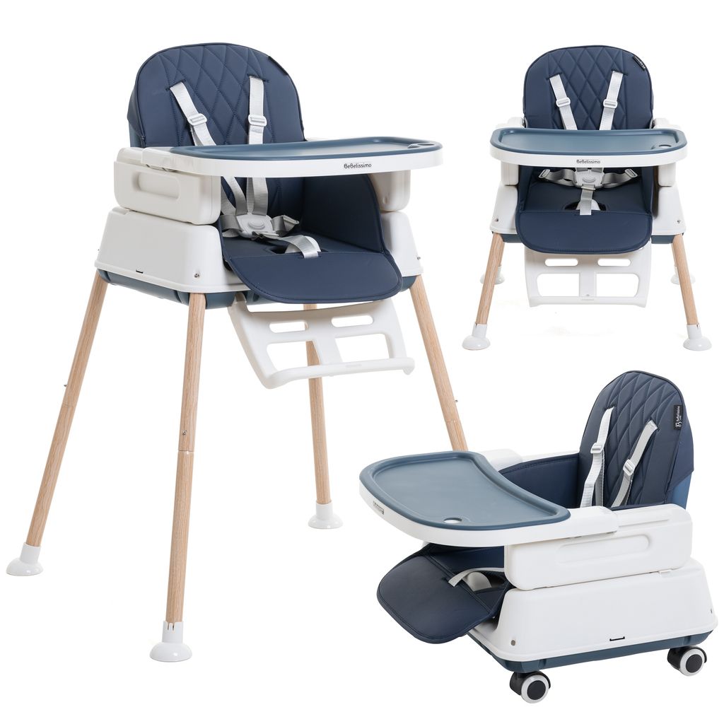 Bebelissimo - Hochstuhl 2 in 1, Kinderhochstuhl, Babystuhl, Kombihochstuhl, ab 6 Monate bis 20kg, Bezug aus PU, Einfach zu Reinigen, Abnehmbares Ve...