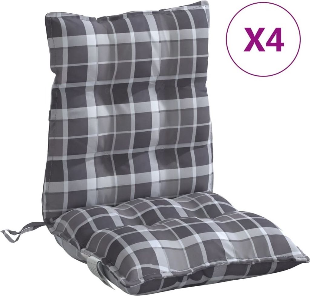 vidaXL Niedriglehner-Auflagen 4 Stk. Grau Karomuster Oxford-Gewebe