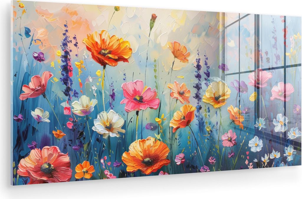 MuchoWow Glasbilder - Bilder auf Wandbild - Foto auf Glas Blumen - Natur - Aquarell - Kunst 120x60 cm Wanddekoration aus Glas - Acrylglasbild - Acr...