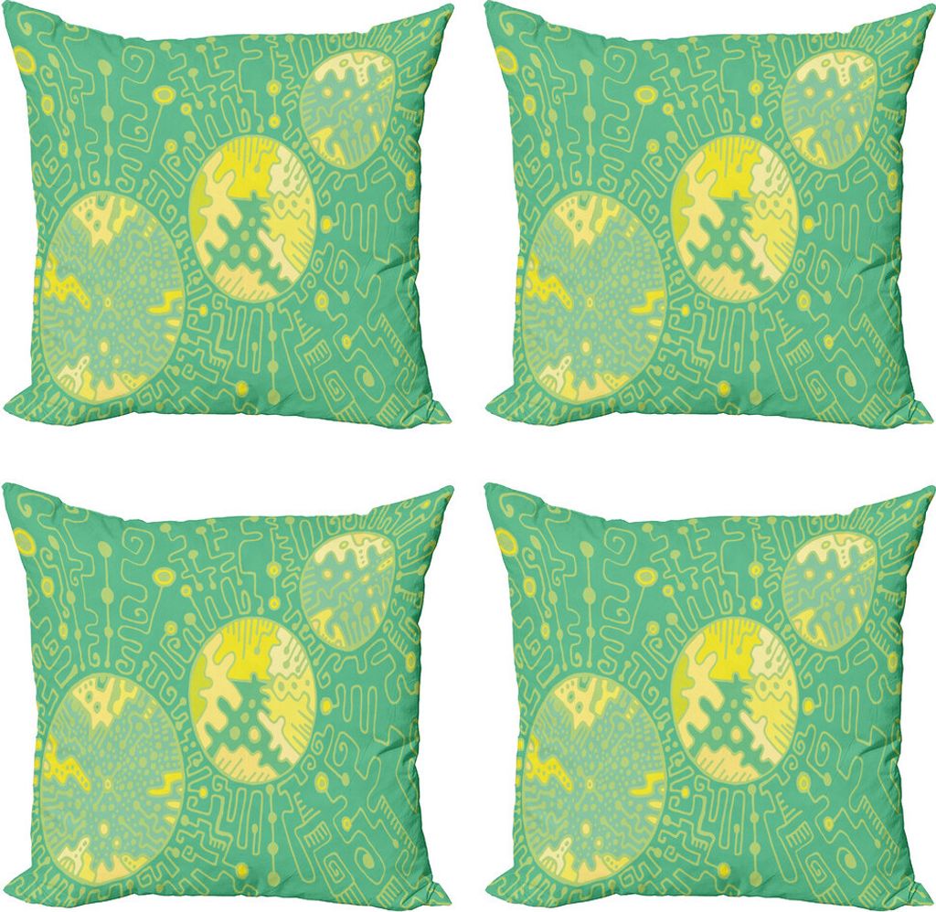 ABAKUHAUS Abstrakt Surreal Kissenbezug Set (4 Stück), Gekritzel, Moderner Doppelseitiger Digitaldruck, 60 cm x 60 cm, Shamrock Grün Gelb