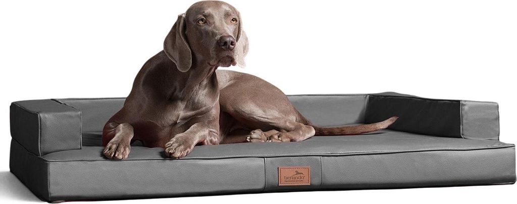 tierlando Orthopädisches Design Hundesofa GIBSON VISCO Kunstleder kubische Form - Größe: 100x80cm | Farbe: 06 Grau
