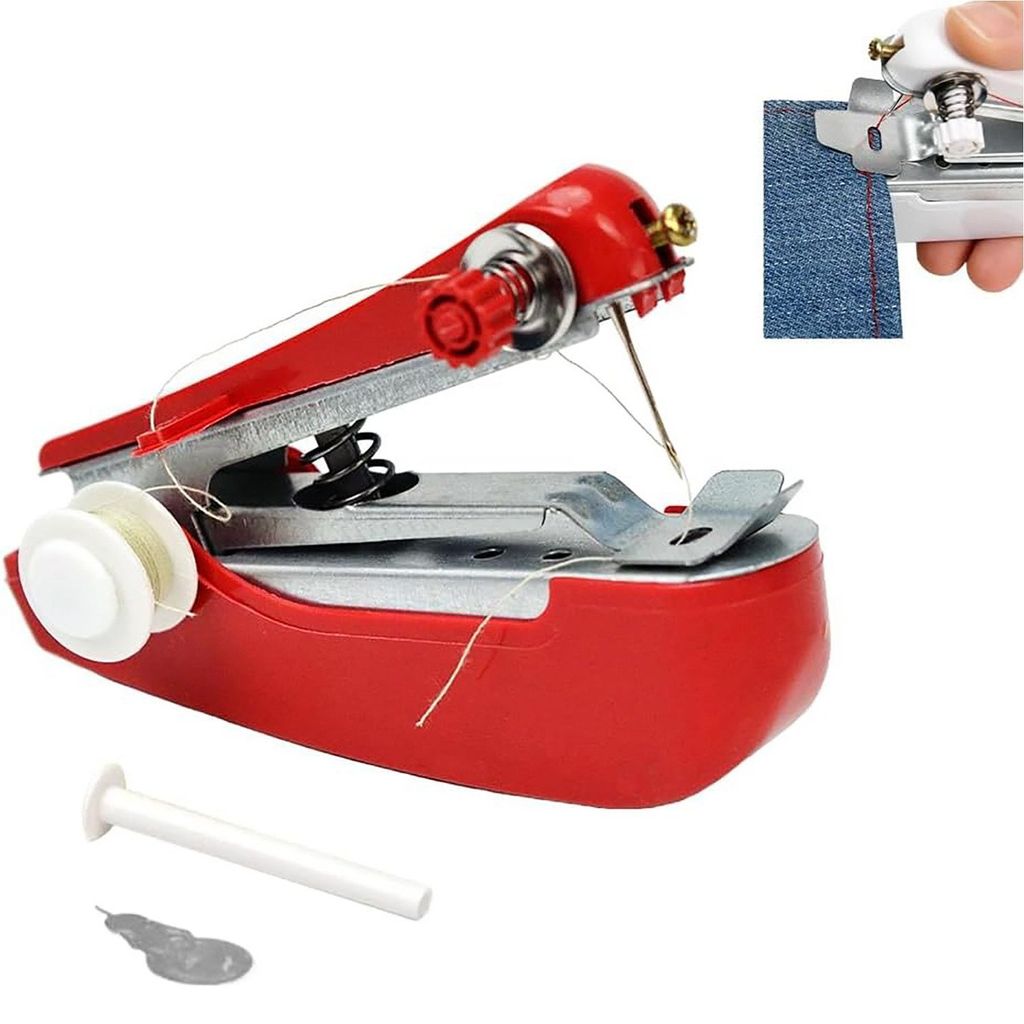 Mini Nähmaschine, Handnähmaschine, Tragbare Nähmaschine, zum Nähen von Kleidung, Rot