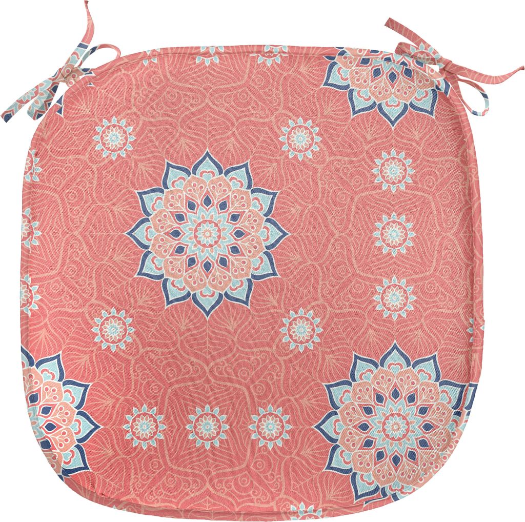 ABAKUHAUS marokkanisch Polster für Esszimmerstühle, floral Verziert, Dekoratives wasserfestes Kissen mit Riemen für Küchensitze, 40 cm x 40 cm,...